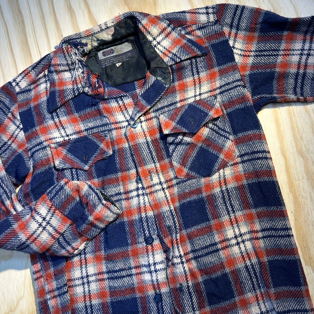 VIP Kids Size 10 Blue Red Plaid Flannel Button Down Shirt Vintage Distressed